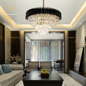 Factory Suppliers Round Indoor Luxury Ceiling Chandelier Black Gold LED Home Modern Crystal Chandeliers & Pendant Lights