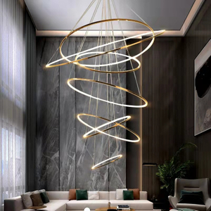 Artistic LED Stainless Steel Ring Golden Silver Hanging Lamps Lustre Pendant Light Suspension Luminaire Lampen for Staircase