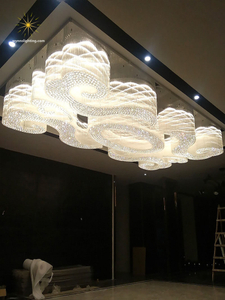 Rectangular Wave Crystal Chandelier Hotel Lobby Villa Club Lobby Restaurant Project Ceiling Lighting Customized