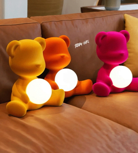 Teddy Bear Children′s Table Lamp Nordic Bedroom Bedside Desk Lamp Boy Girl Birthday Gift Warm Nursery Flocking Lighting Fixture