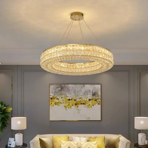 Round Crystal Chandelier LED Golden Silver Color Changeable Hanging Lamp Living Dinning Room Modern Crystal Pendant Light