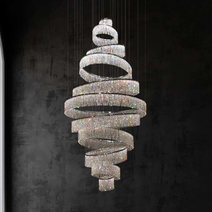 Luxury Staircase Crystal LED Chandelier for Living Room Lobby Large Modern Ring crystal Hanging Lighting Chrome Long Indoor Lamp