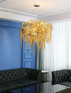 Geometric Metal Lighting Chain Chandelier Postmodern Light Fixtures for Living Room Dining Room Gold 110V-220V