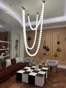 Nordic Light Luxury Pearl Necklace Chandelier Villa Living Room Bedroom Double Staircase Lamp Home Creative Magic Bean Art Lamps