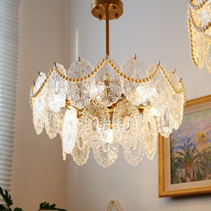French Light Luxury Glass Pearl Chandelier American Restaurant Bedroom Living Room Cloakroom Designer Model Room Lamp