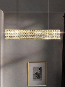 Modern Gold LED Long Crystal Chandelier Luxury Home Lamp Glossy Rectangle Lamp Living Room Dining Room Lighting