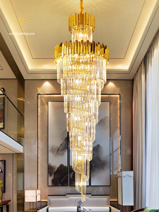Modern Hotel Lighting Custom Long Golden Crystal Empire Chandelier Pendant Lamp for Staircases